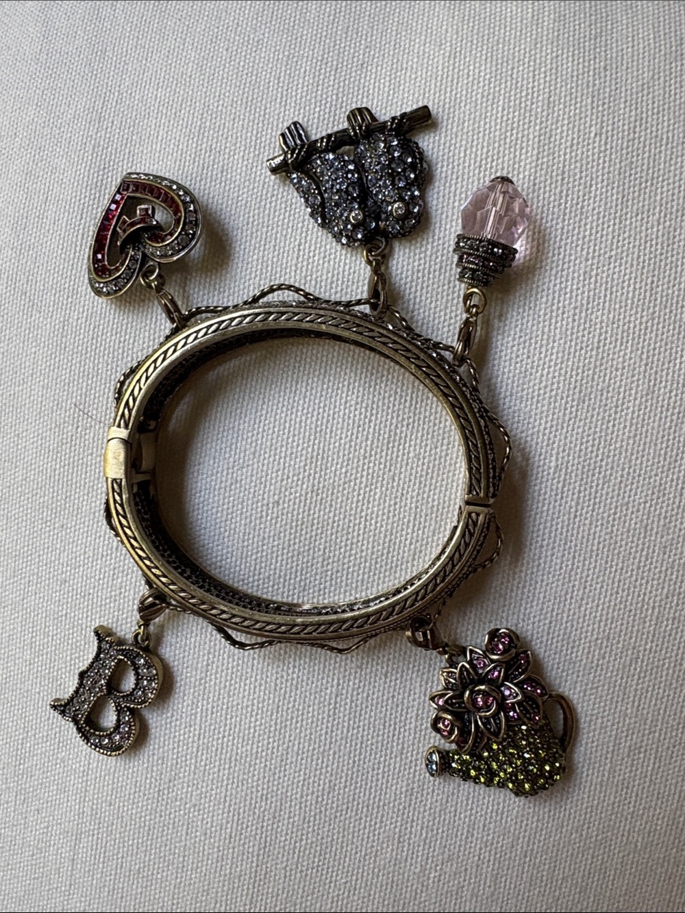 Rare Heidi Daus Bangle Charm Bracelet & 5 Charms